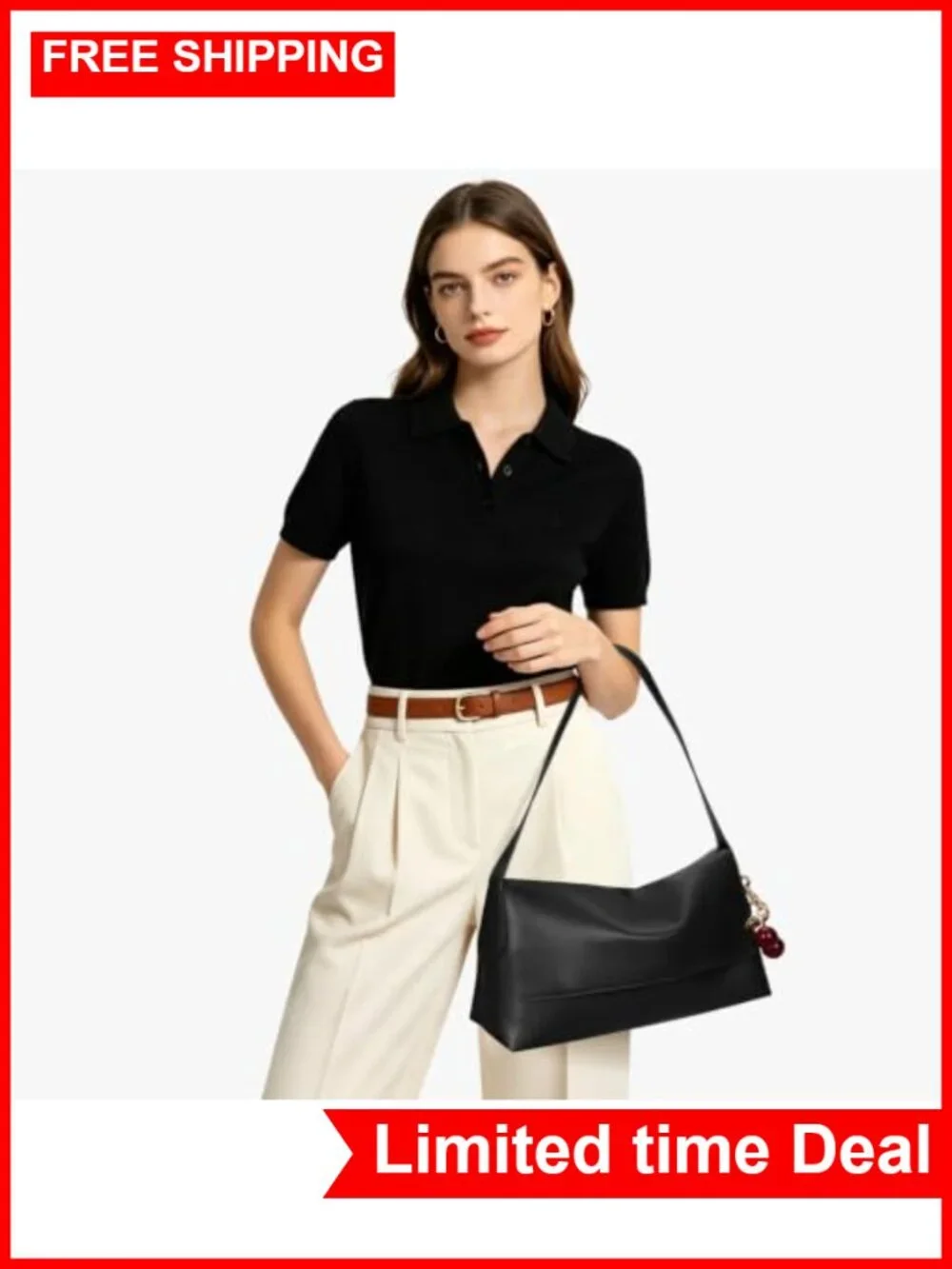 Faux Leather Hobo Bag Women Large Slouchy Shoulder Bag Cherry Charm Purse